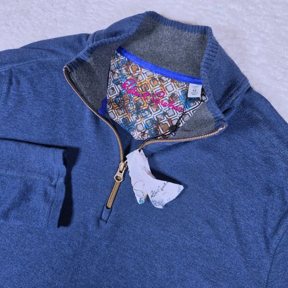 NEW Robert Graham 1/4 Zip Pullover Mens M Blue L/S Classic Fit Heathered